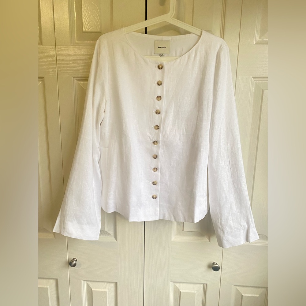 NEW Reformation Lucia White Linen Button Up Jacket - Picture 5 of 12